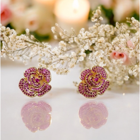 - 18KGP Rose zircon earrings - Picture 1 of 12